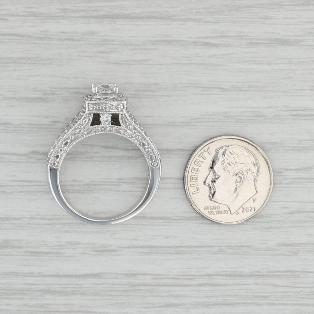 Gray 0.92ctw Princess Diamond Halo Engagement Ring 14k White Gold Size 7.25