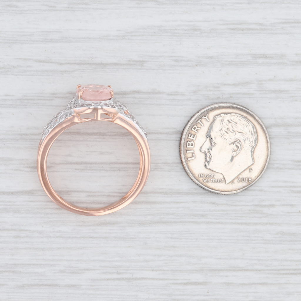 Light Gray New 3.10ctw Morganite Zircon Halo Ring Sterling Silver Rose Gold Plated Size 10