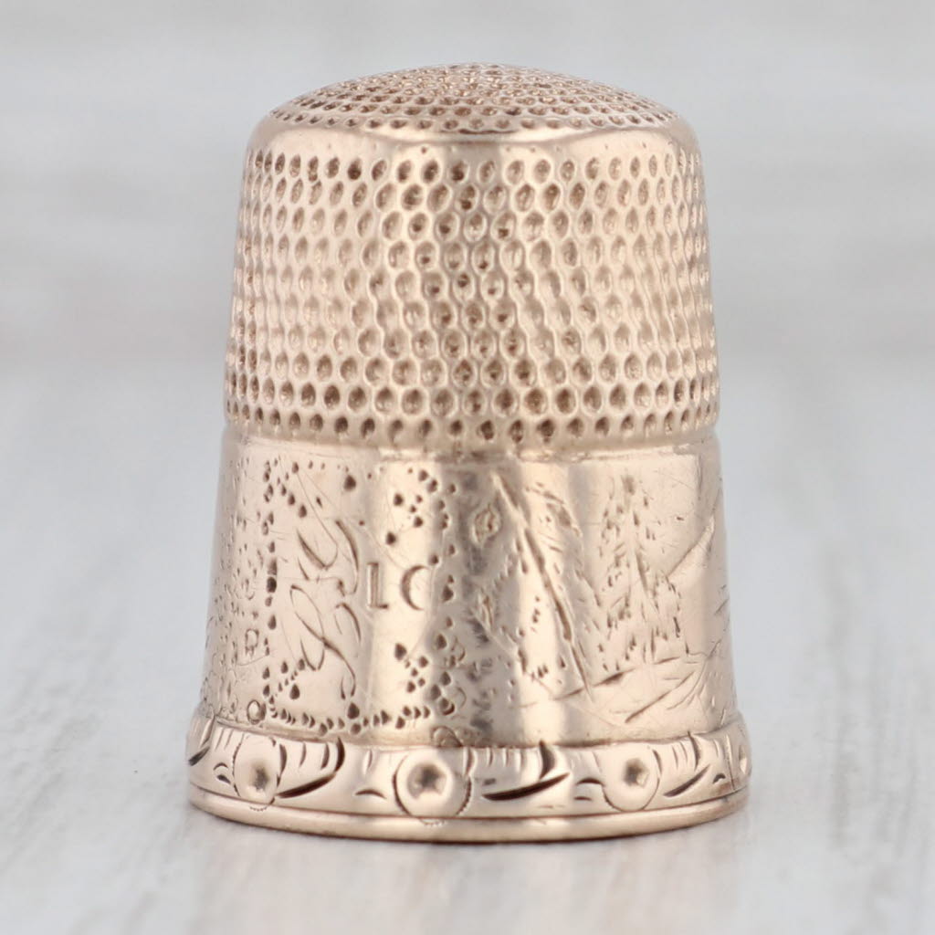 Gray Antique Size 10 Thimble 10k Gold Mountain Scene Sewing Keepsake Collectible