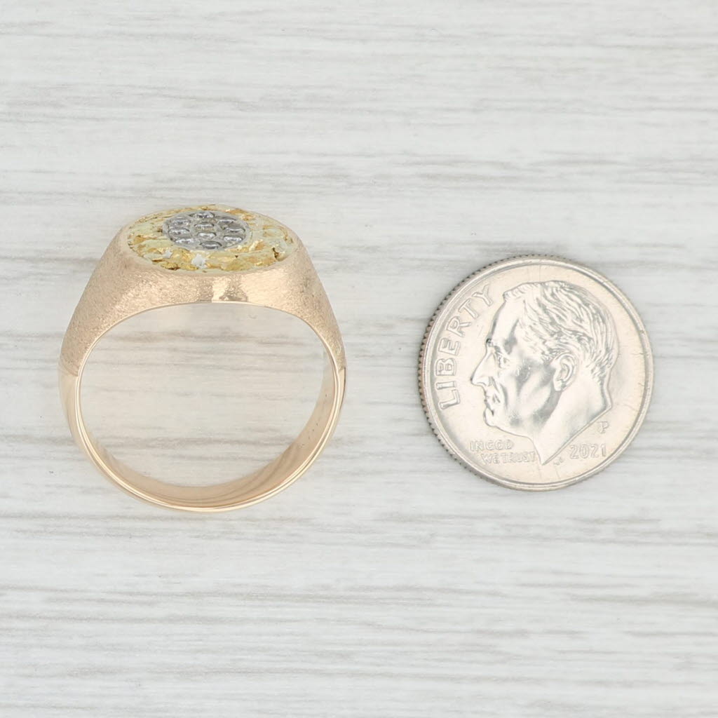 Light Gray Diamond Cluster Nugget Ring 14k 22k Gold Size 7.75 Vintage Men's