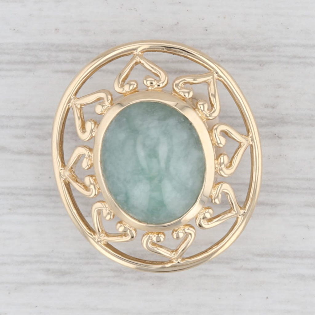 Light Gray Green Jadeite Jade Slide Pendant 14k Yellow Gold Oval Solitaire Statement