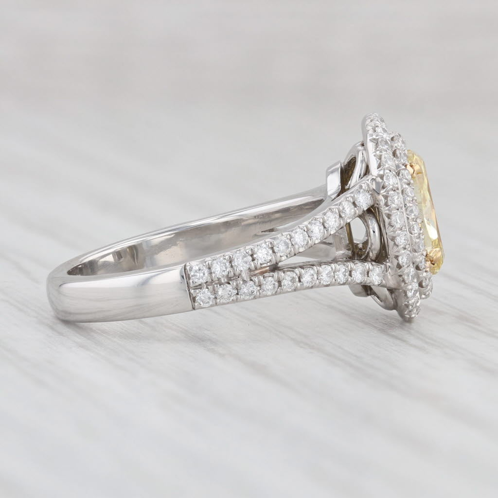 Light Gray 1.41ctw Oval Yellow Diamond Halo Ring 950 Platinum Size 5.75 GIA Engagement