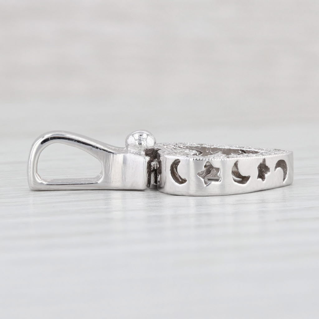 Light Gray 0.17ctw Diamond Moons & Stars Heart Pendant 14k White Gold