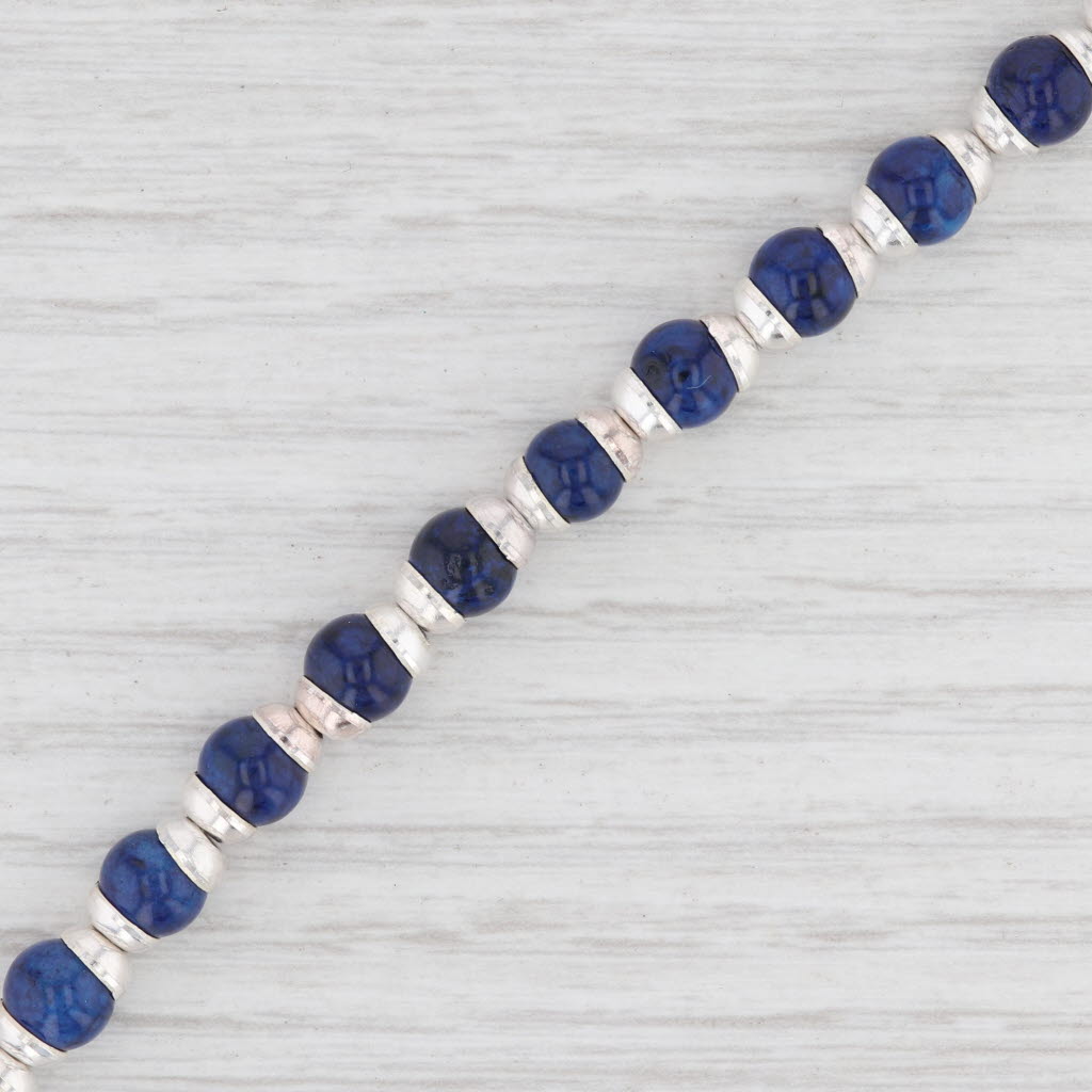 Light Gray New Blue Glass Bead Bracelet 7.25" Sterling Silver Toggle Clasp Statement