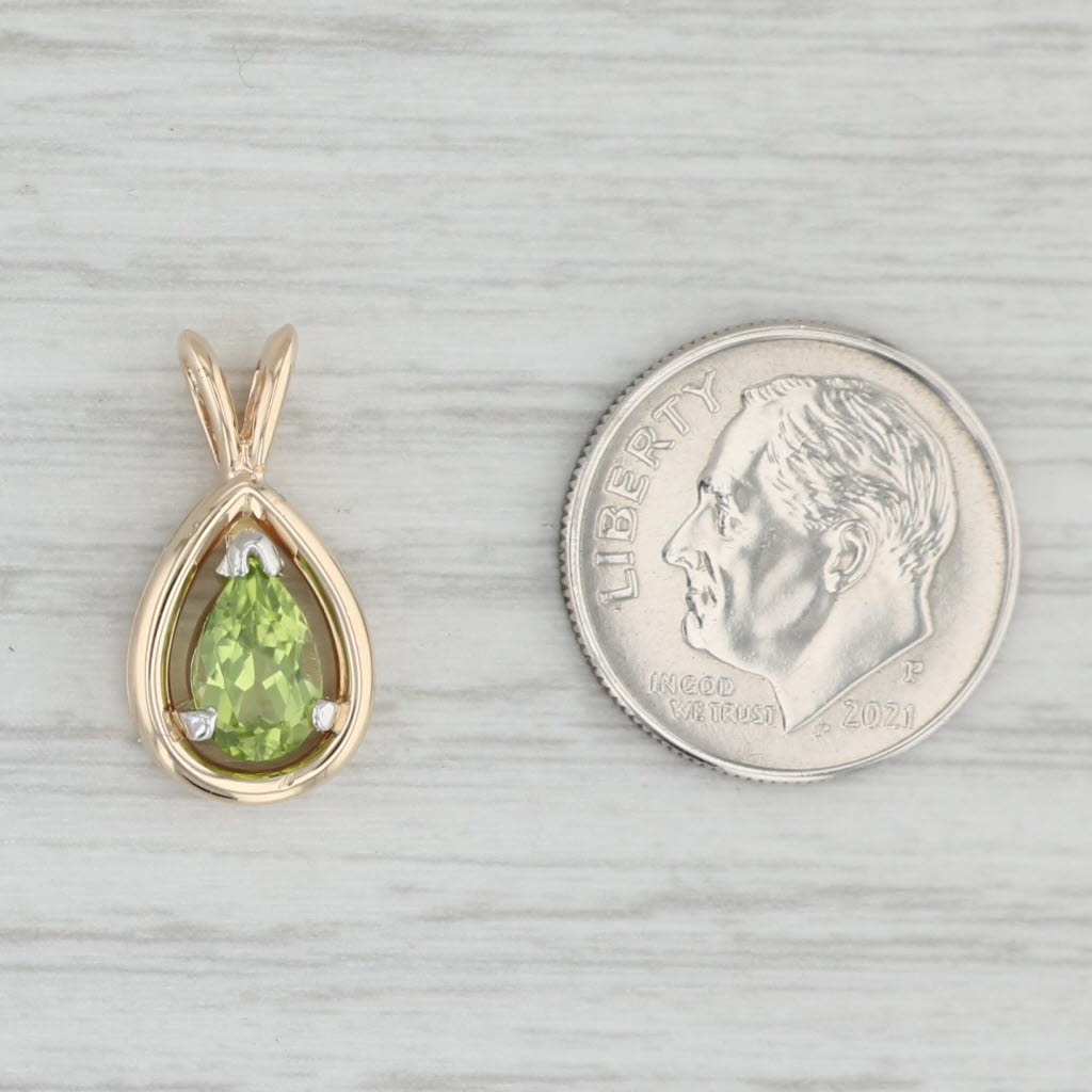 Light Gray 0.95ctw Pear Peridot Teardrop Pendant 14k Yellow Gold August Birthstone