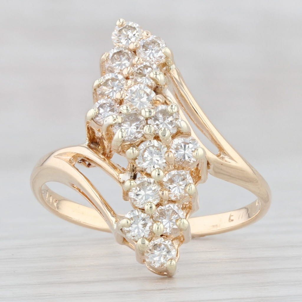 Light Gray 0.90ctw Diamond Cluster Bypass Ring 14k Yellow Gold Size 7.25