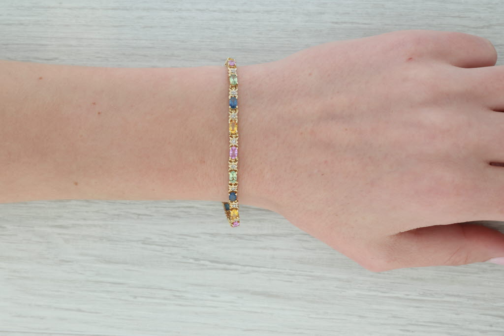 Dark Gray 6.05ctw Natural & Lab Created Sapphire Diamond Tennis Bracelet 14k Gold 7" 4mm