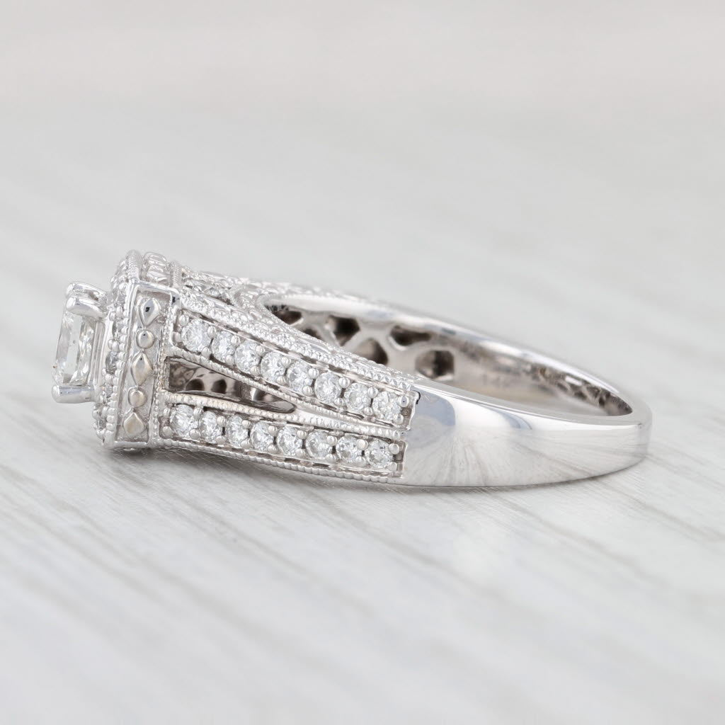 Light Gray 0.92ctw Princess Diamond Halo Engagement Ring 14k White Gold Size 7.25