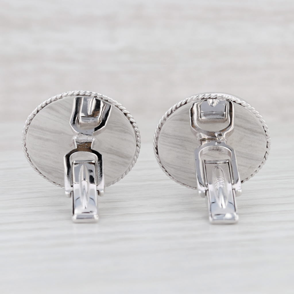 Light Gray Green Nephrite Jade Cufflinks 14k White Gold Suit Accessories Round Cabochon