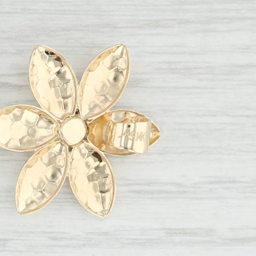 Light Gray Hammered Garnet Flower Pendant 14k Yellow Gold Floral Jewelry January Birthstone