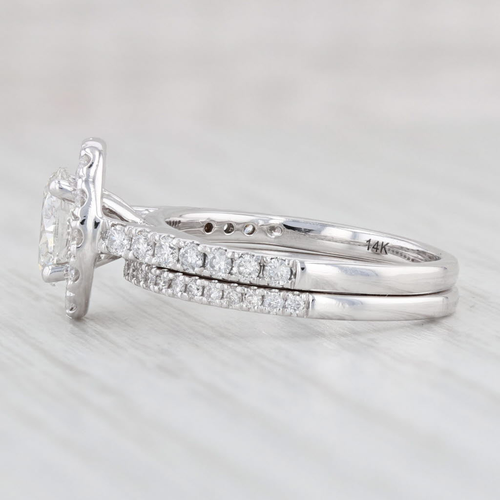 Light Gray 1.55ctw G Oval Diamond Halo Engagement Ring Wedding Band Bridal Set 14k Gold