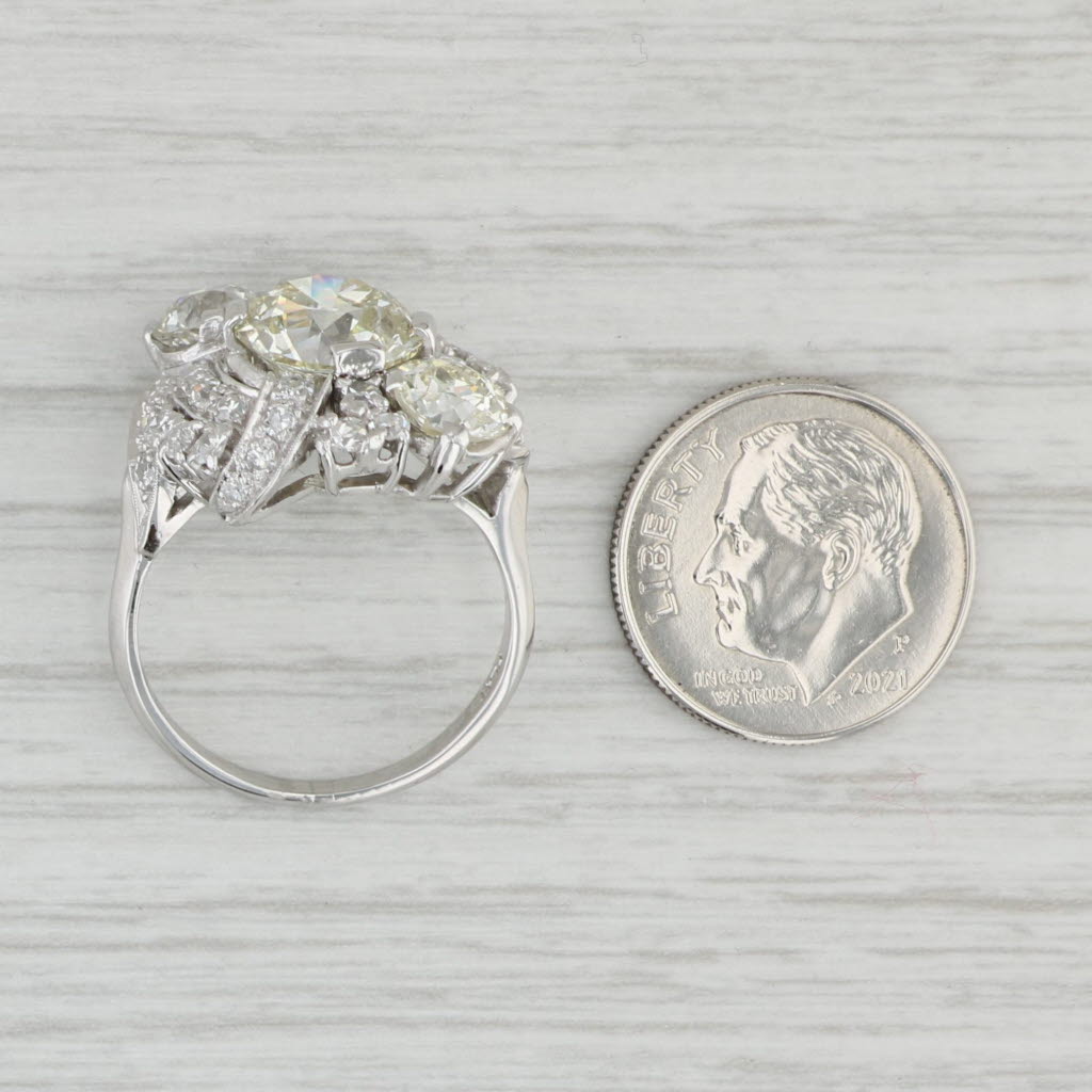 Light Gray 4.53ctw Diamond Ring Platinum Vintage Engagement Cocktail 1940s GIA Size 7