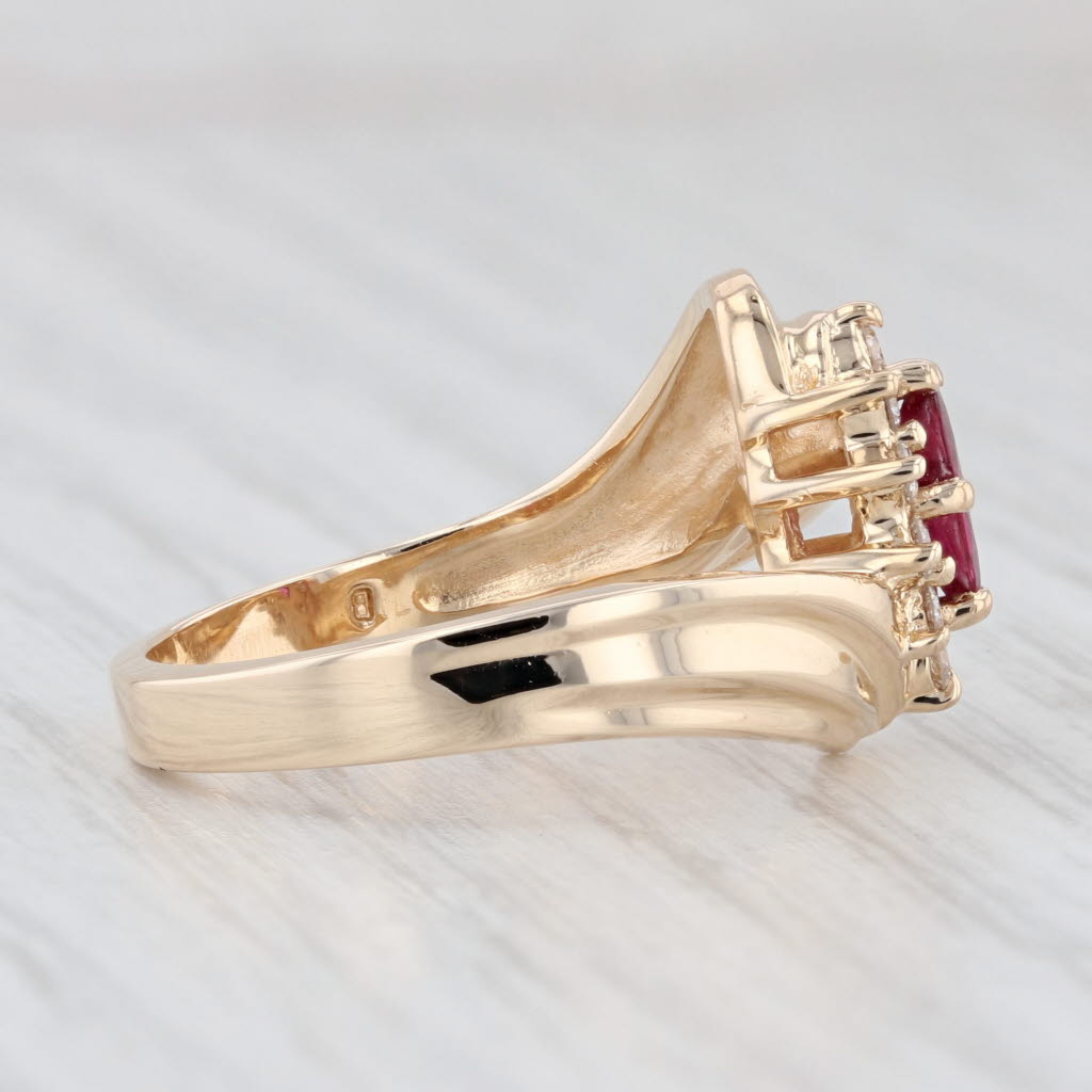 Light Gray 0.48ctw Marquise Ruby Diamond Halo Bypass Ring 14k Yellow Gold Size 6.5