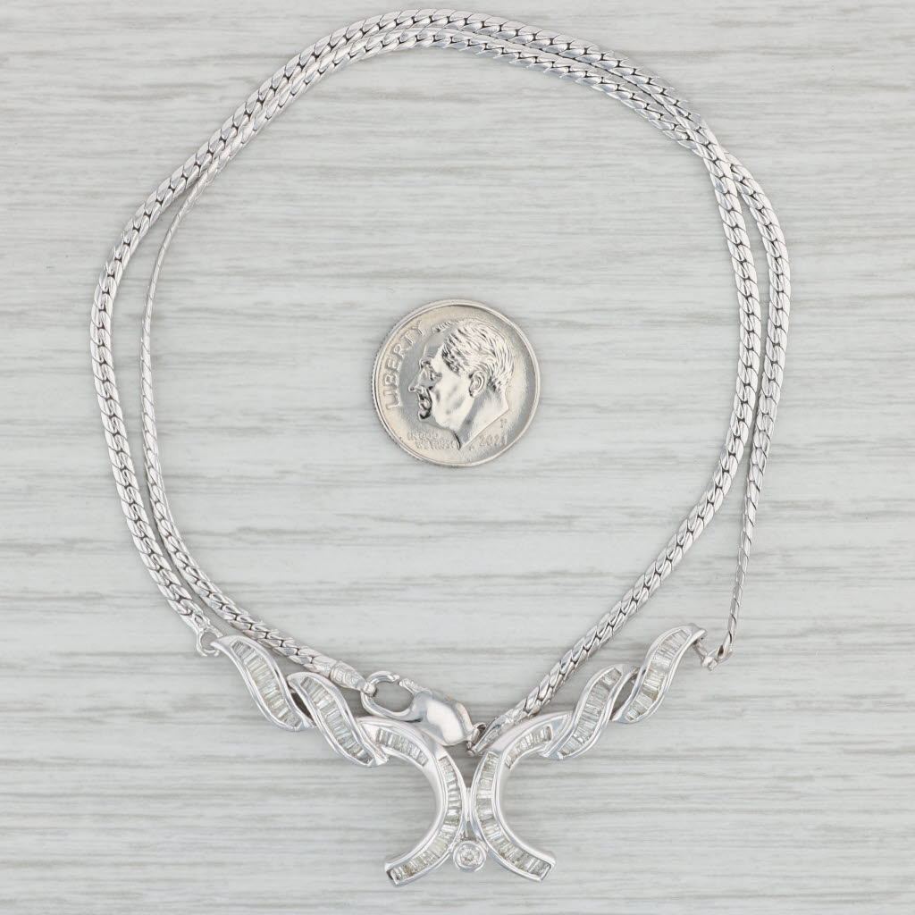 Light Gray 0.90ctw Diamond V Necklace 14k White Gold 18" Herringbone Chain