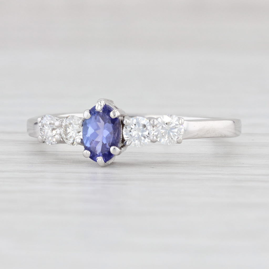 Light Gray 0.83ctw Oval Tanzanite Diamond Ring 14k White Gold Size 8.5 Engagement
