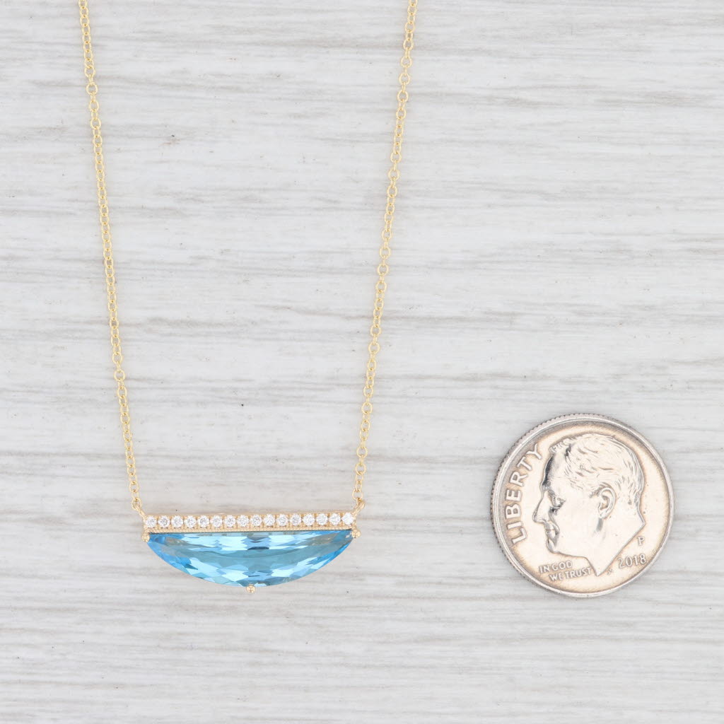 Light Gray New 3.09ctw Blue Topaz Diamond Pendant Necklace 14k Yellow Gold 16" Cable Chain