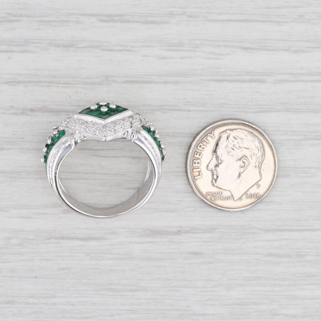Light Gray 1.25ctw Emerald Diamond Halo Ring 14k White Gold Size 6.75 Cocktail