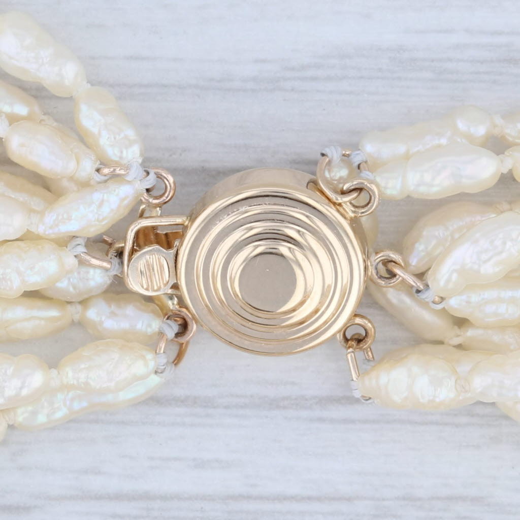 Light Gray Freshwater Rice Krispy Pearl Necklace 14k Gold 24.25" Long Multi-Strand