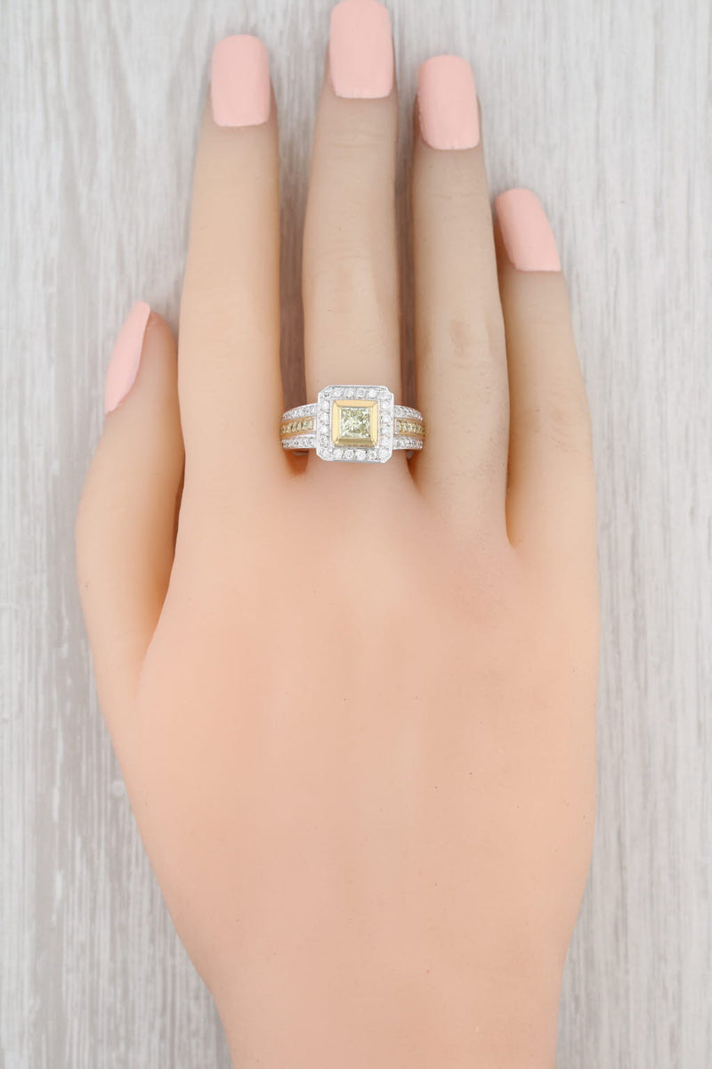 Gray 1.43ctw Yellow & White Diamond Halo Ring 22k 18k Gold Size 7.75Cocktail
