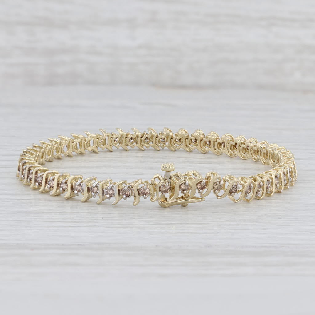 Light Gray 2.25ctw Champagne Brown Tennis Bracelet 10k Yellow Gold 7" 5mm