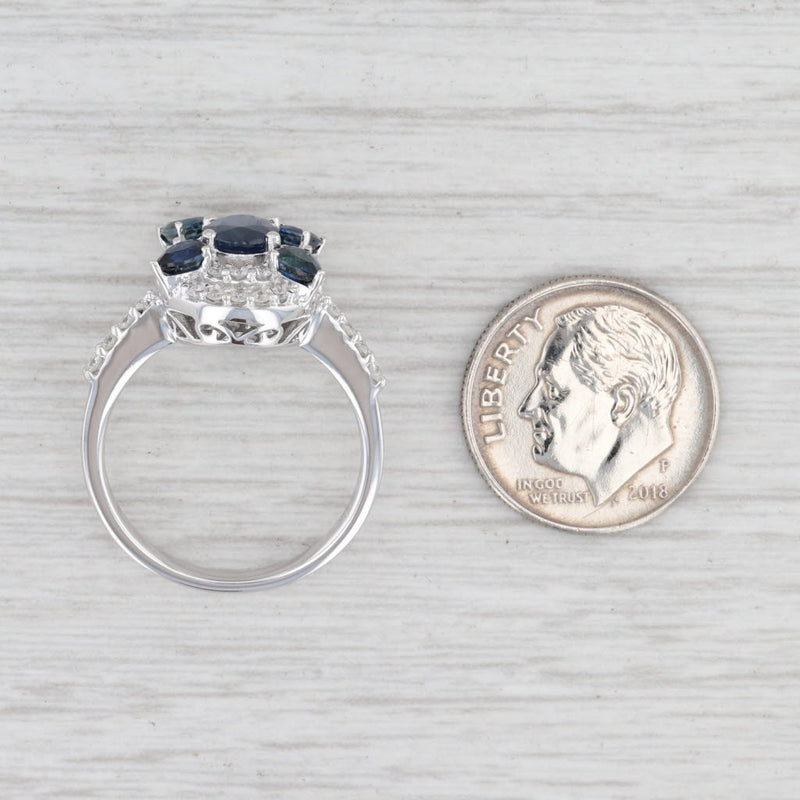 Light Gray 2.13ctw Sapphire Diamond Halo Ring 14k White Gold Size 7 Engagement