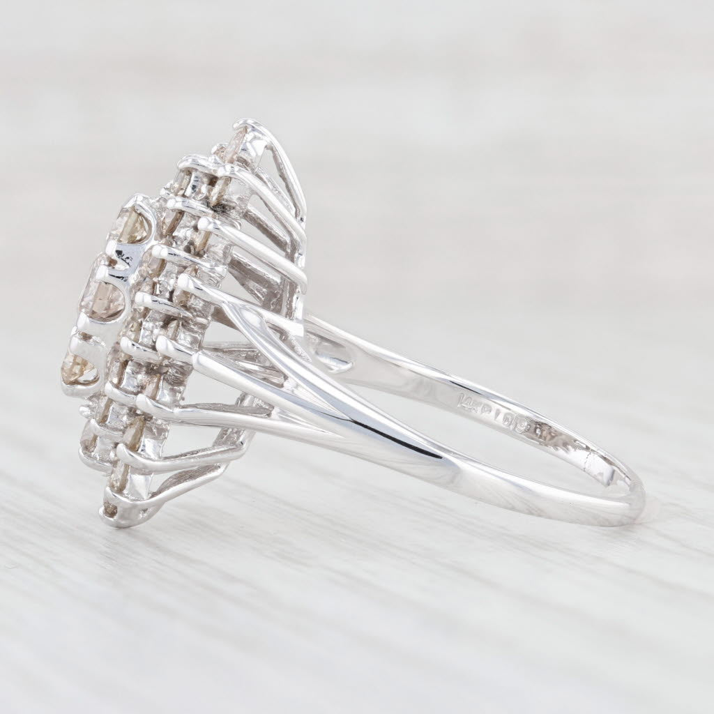 Light Gray 1.45ctw Diamond Cluster Ring 14k White Gold Size 11 Tiered Halo