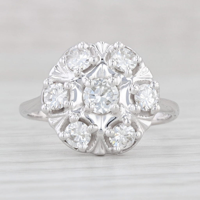 Light Gray 0.79ctw Diamond Cluster Ring 14k White Gold Size 6.75 Engagement