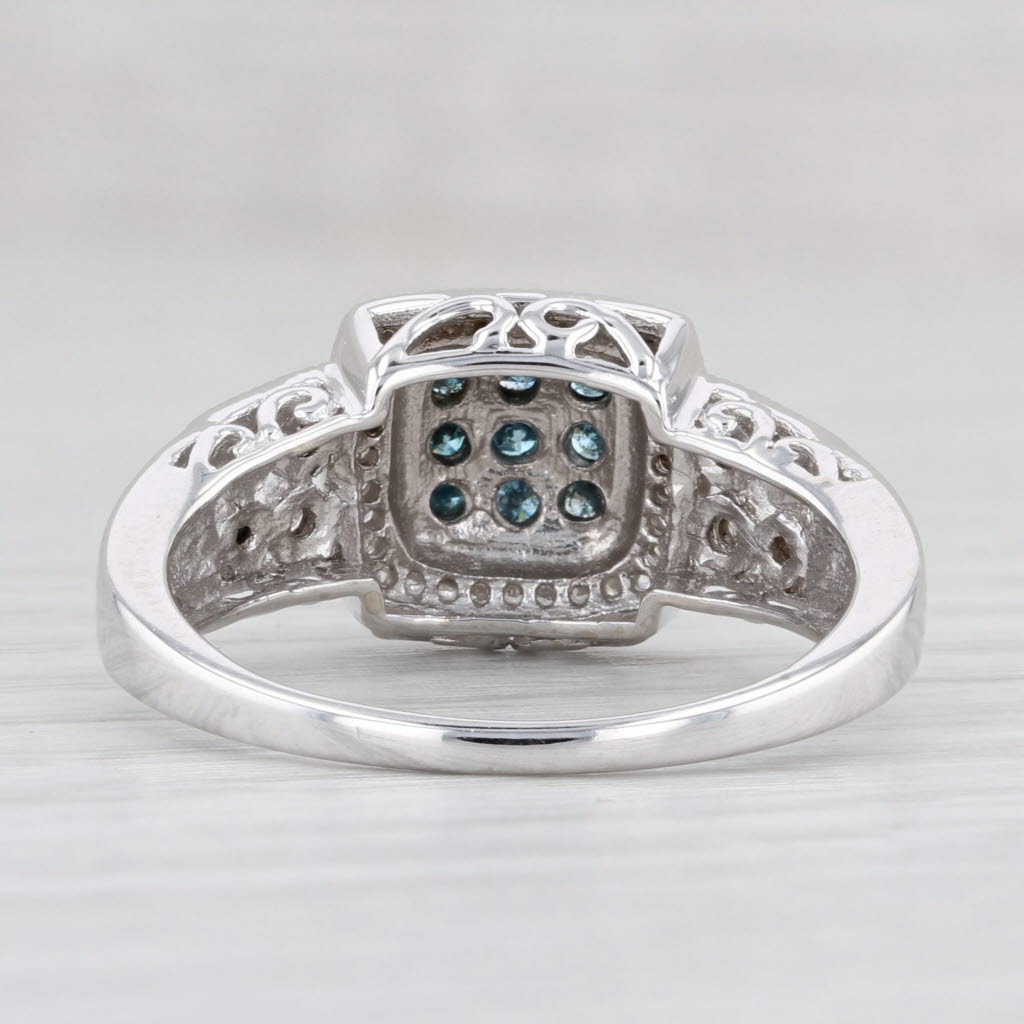 Light Gray 0.36ctw Blue White Diamond Cluster Halo Ring 10k White Gold Size 9.25