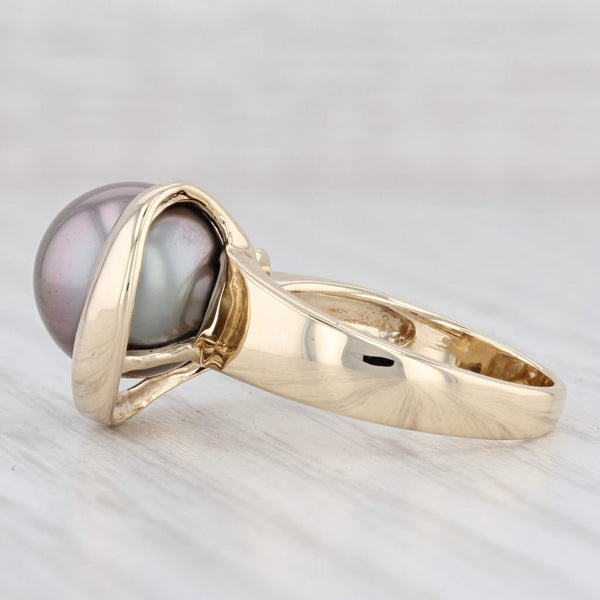 Light Gray Black Cultured Pearl Tanzanite Wrap Ring 14k Yellow Gold Size 6.75