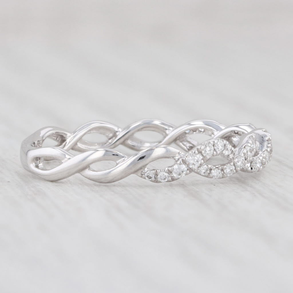 Light Gray New Woven 0.25 Diamond Band 14k White Gold Size 7.25 Stackable Wedding Ring