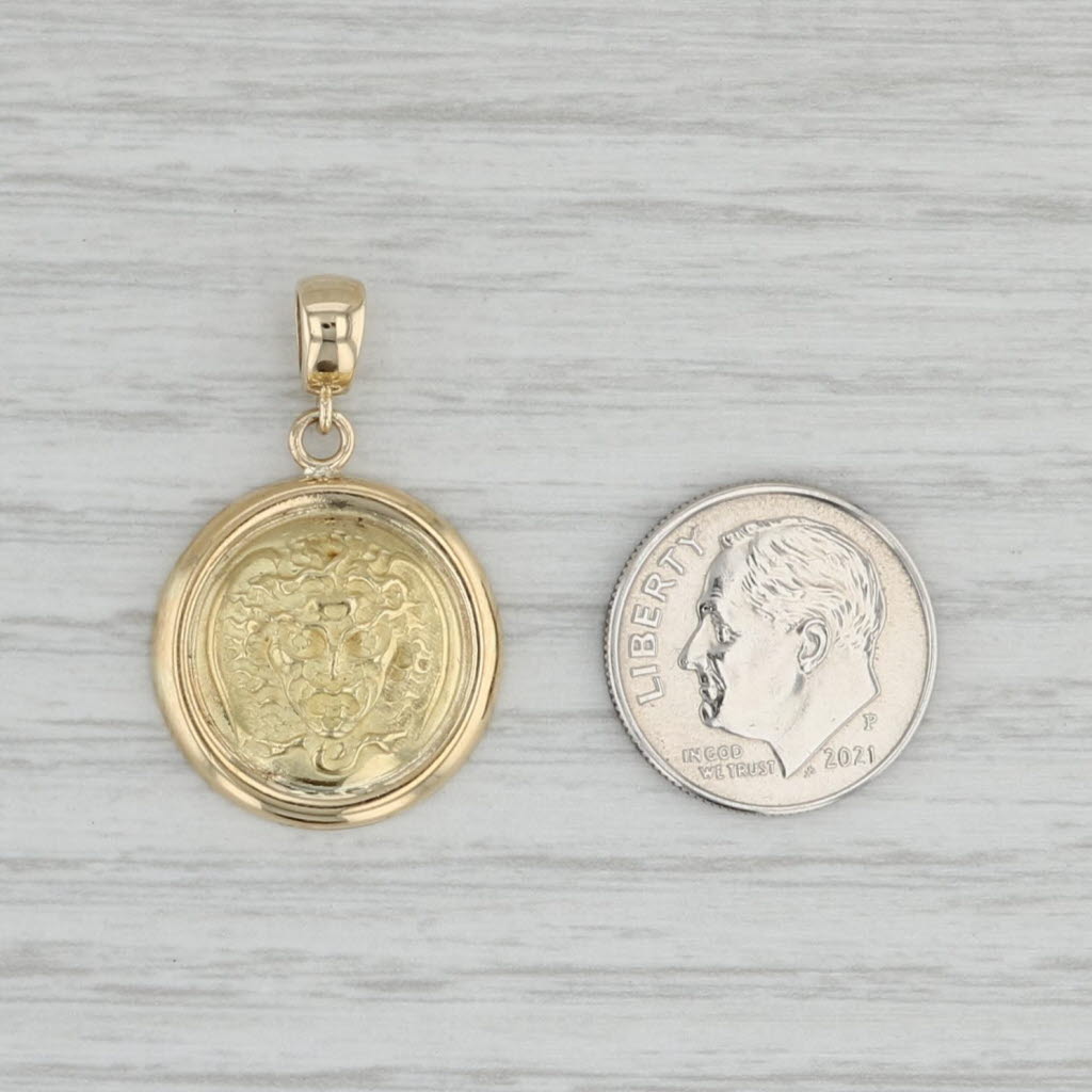 Gray Gothic Mask Pendant 14k Yellow Gold Dragon Animal Face Medallion