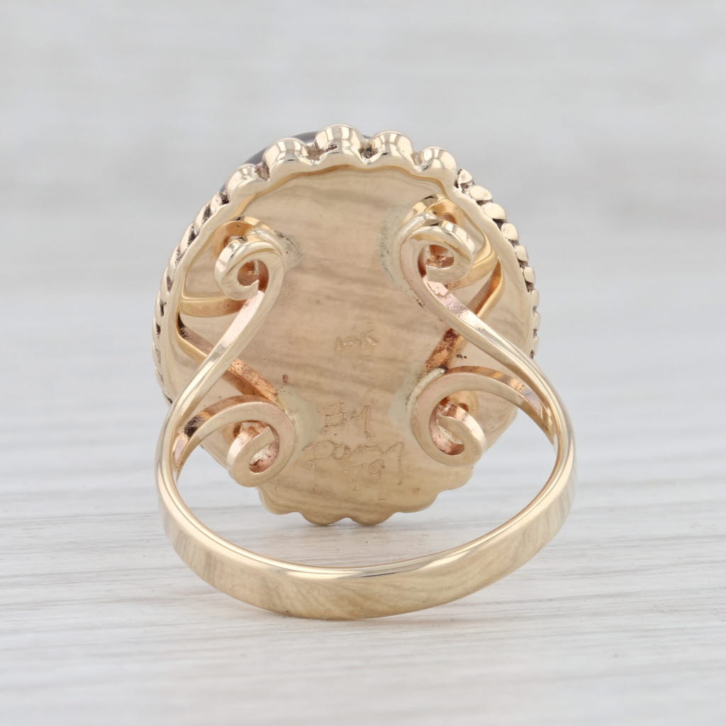 Light Gray Fire Agate Ring 14k Yellow Gold Size 8 Oval Cabochon Solitaire Cocktail