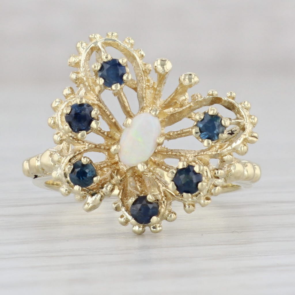 Gray Opal 0.50ctw Blue Sapphire Butterfly Ring 14k Yellow Gold Sz 6.5 Insect Jewelry