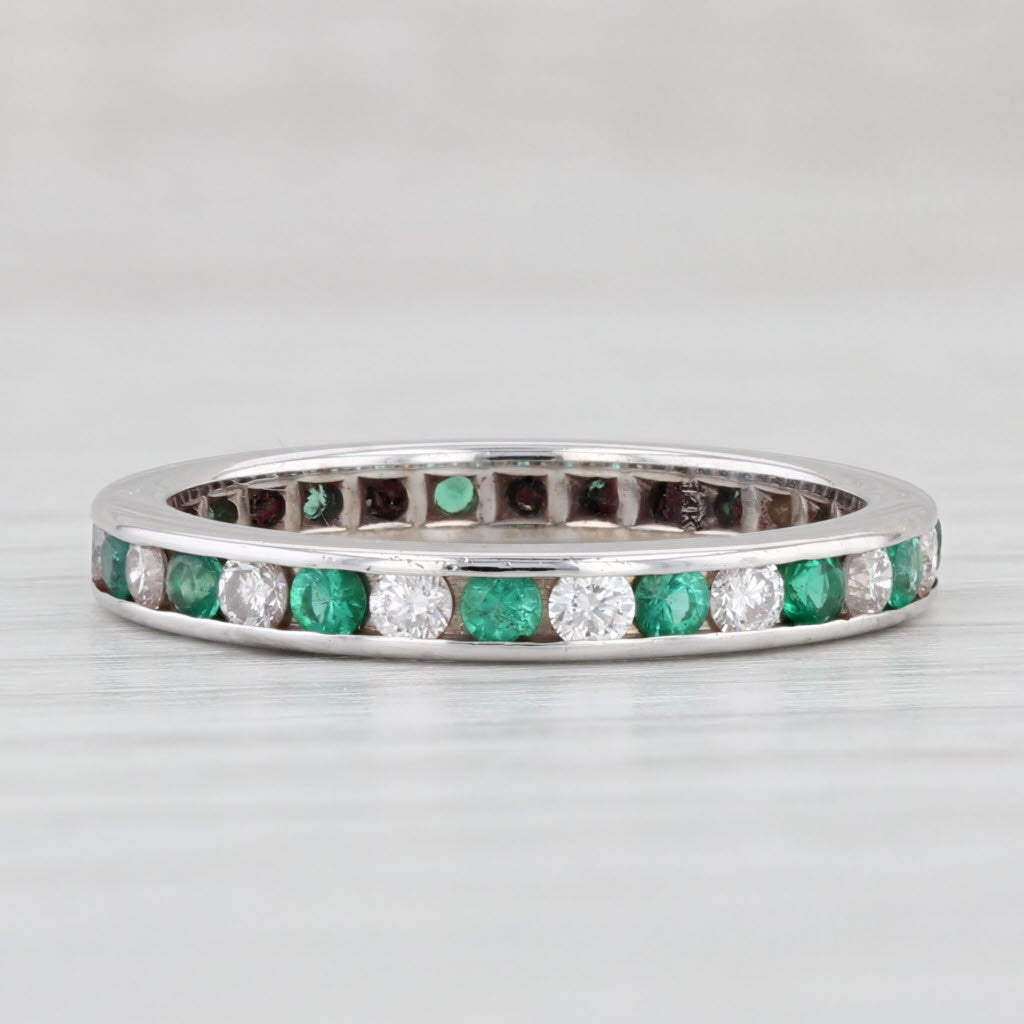 Light Gray 0.90ctw Emerald Diamond Eternity Band 14k White Gold Size 6.75 Wedding Ring