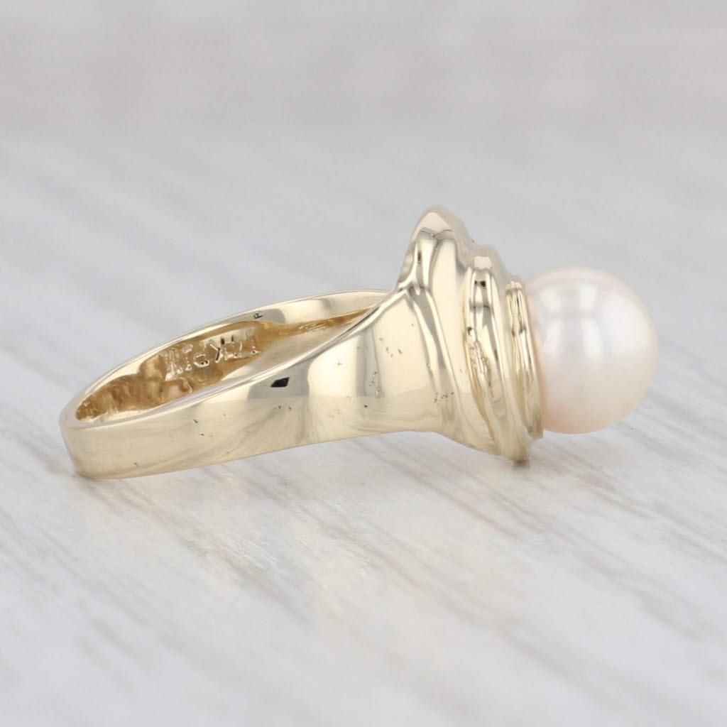 Light Gray Cultured Pearl Solitaire Ring 14k Yellow Gold Size 5
