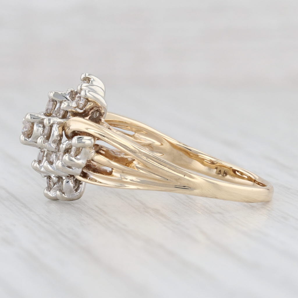 Light Gray 0.78ctw Diamond Swirl Cluster Ring 14k Yellow Gold Size 9.25