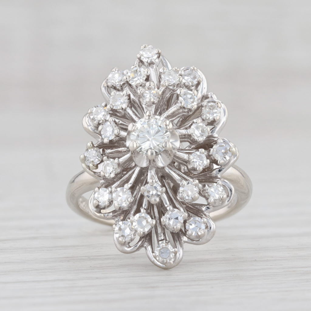 Light Gray Vintage 1.01ctw Diamond Cluster Ring 14k White Gold Size 6.25 Cocktail