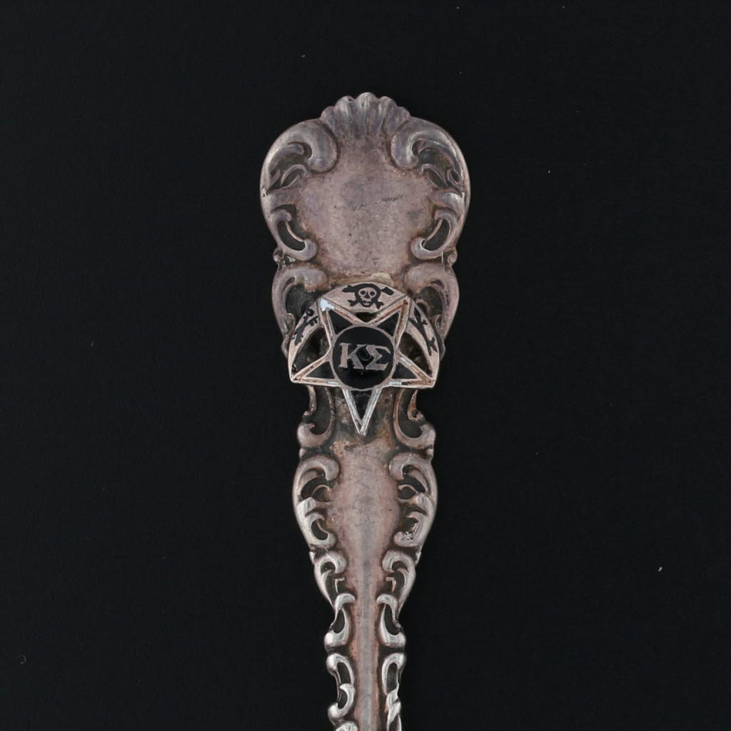 Black Kappa Sigma Badge Spoon Sterling Silver Enamel Greek Fraternity Pierced Bowl