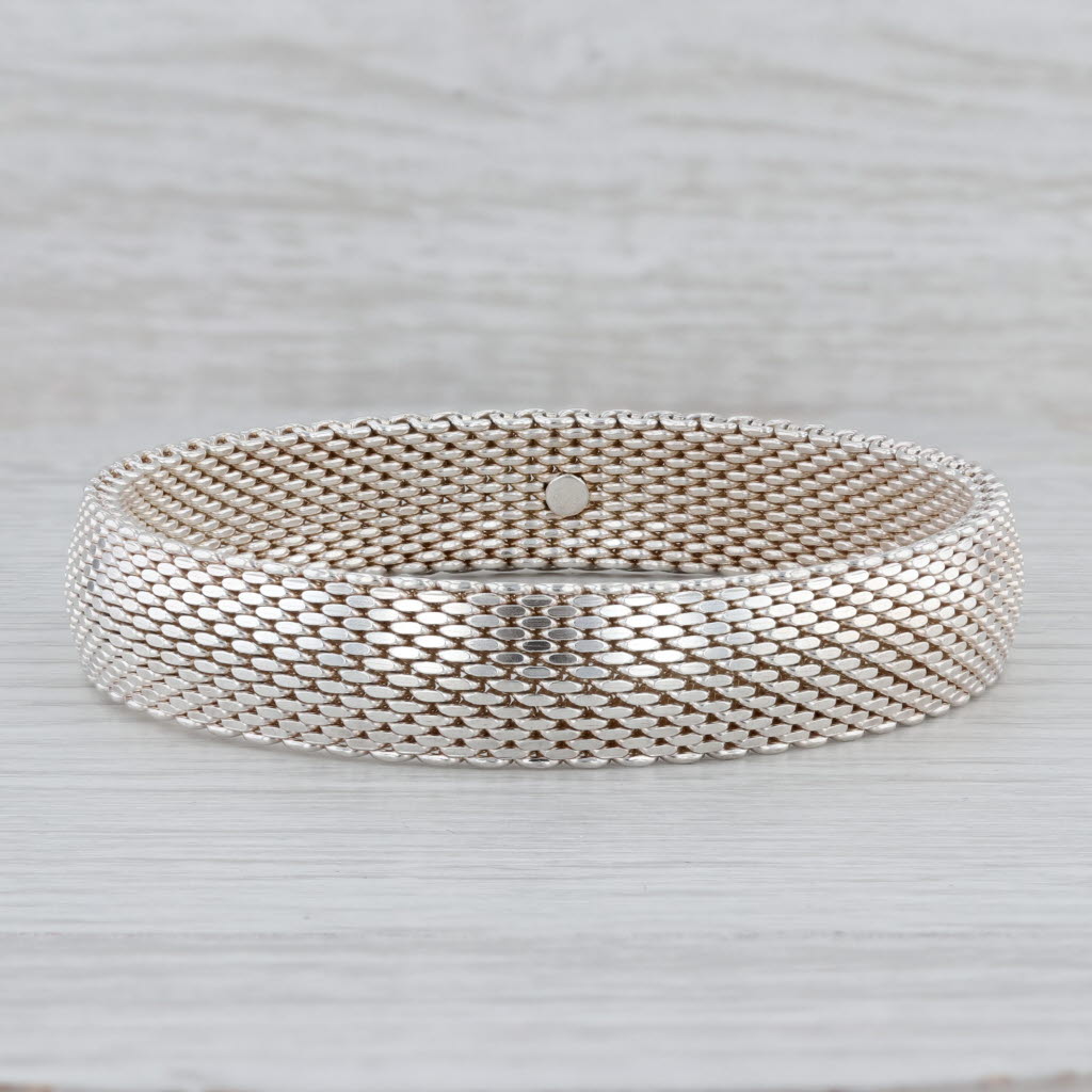 Gray Mesh Chain Bracelet Sterling Silver 925 7.5" 12.3mm Pull Over Statement