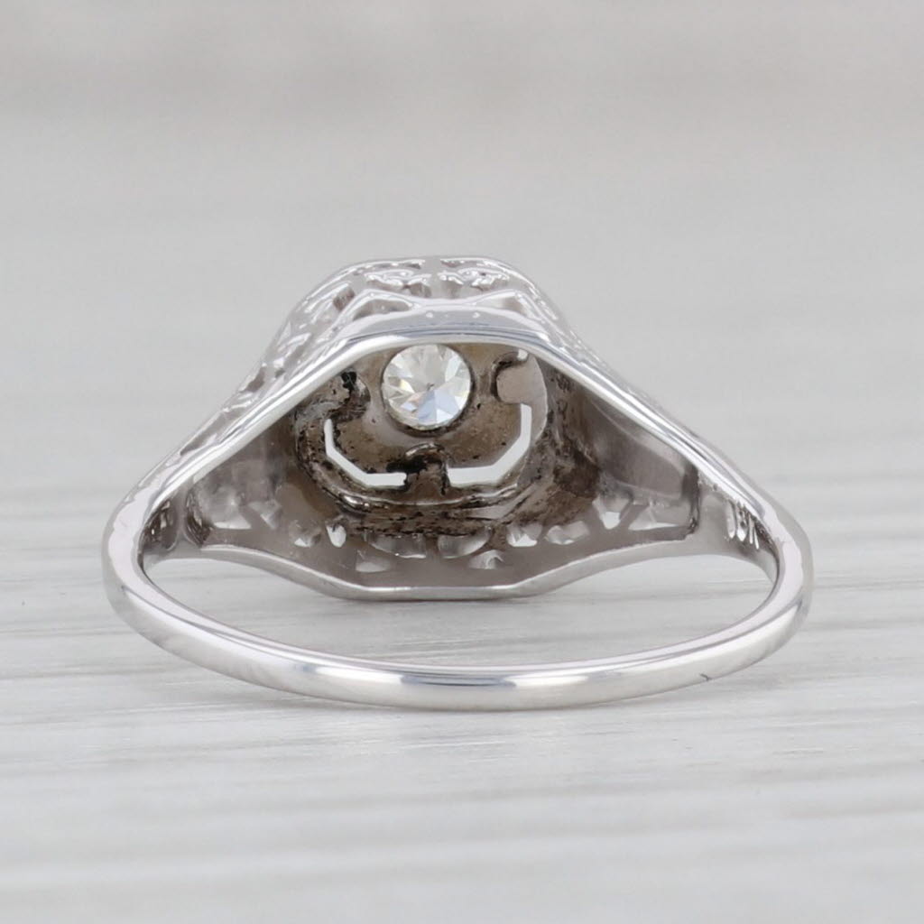 Gray Art Deco VS2 Diamond Solitaire Ring 18k White Gold Sz 4.25 Vintage Heart Bridge