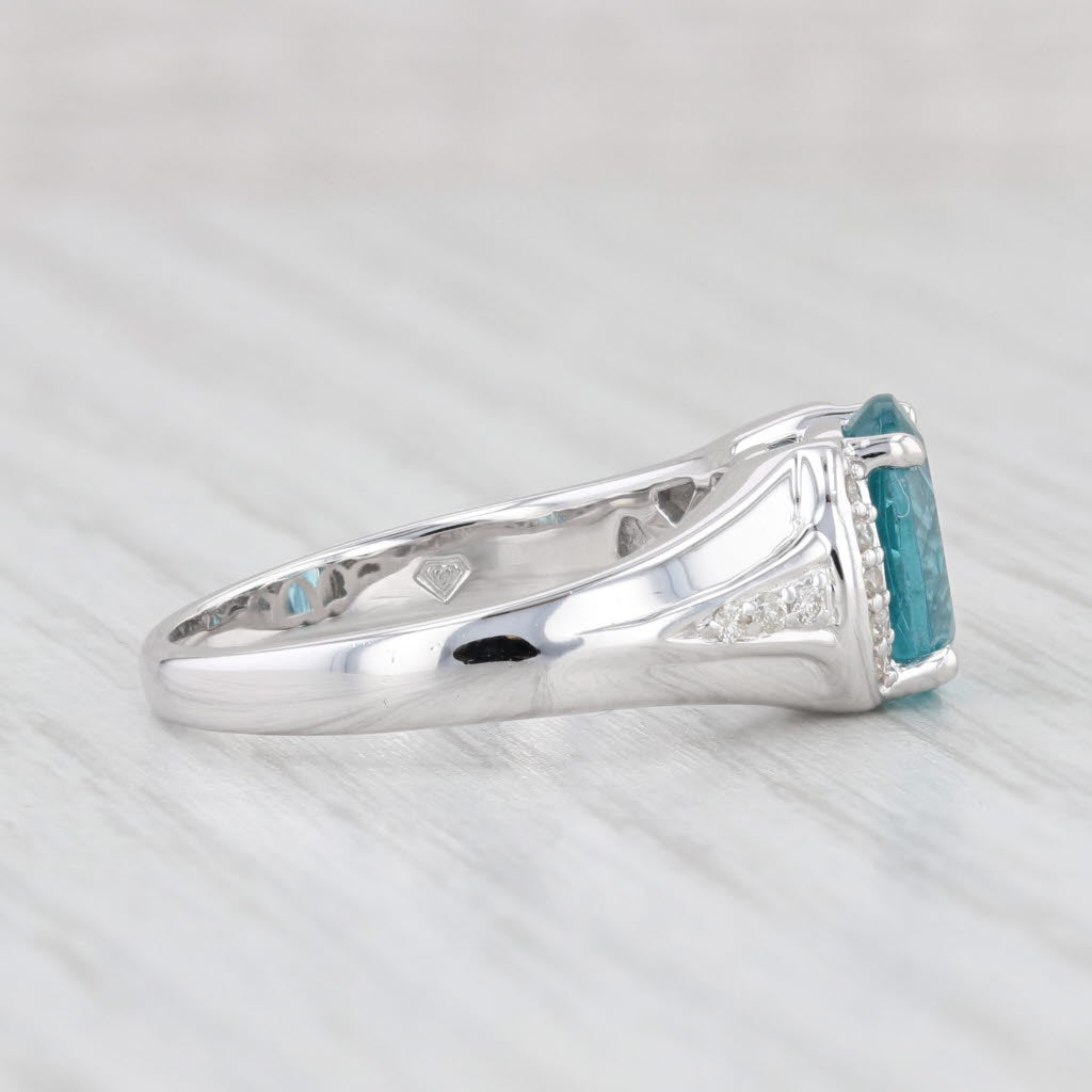 Light Gray 2.17ctw Oval Blue Apatite Diamond Ring 14k White Gold Size 7