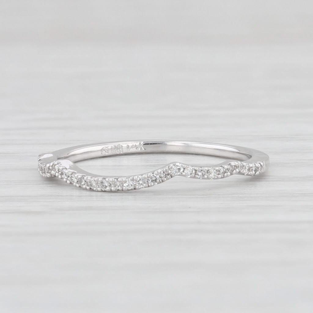 Light Gray Diamond Wedding Band Contoured Guard 14k White Gold Size 6 Ring