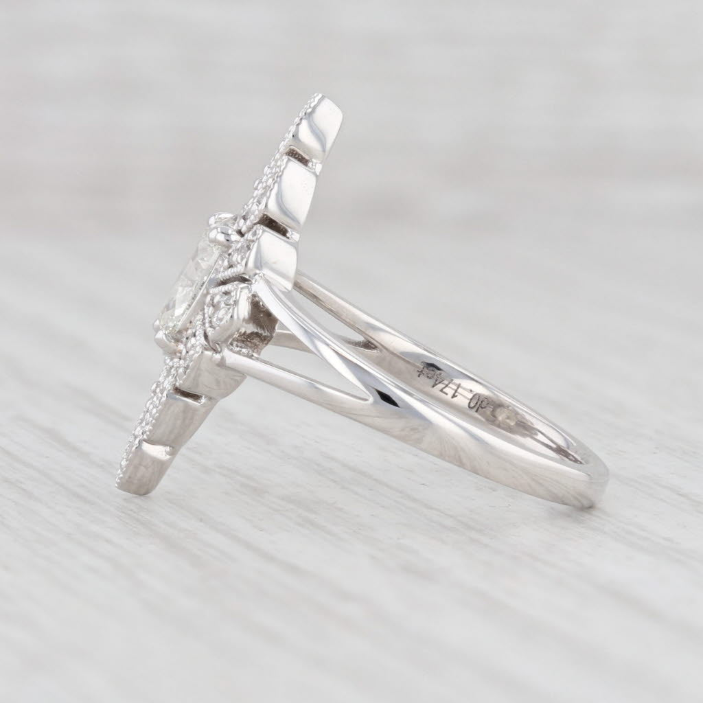 Light Gray New 0.90ctw Oval Diamond Ring 14k White Gold Size 6.75 Star Halo Engagement GIA