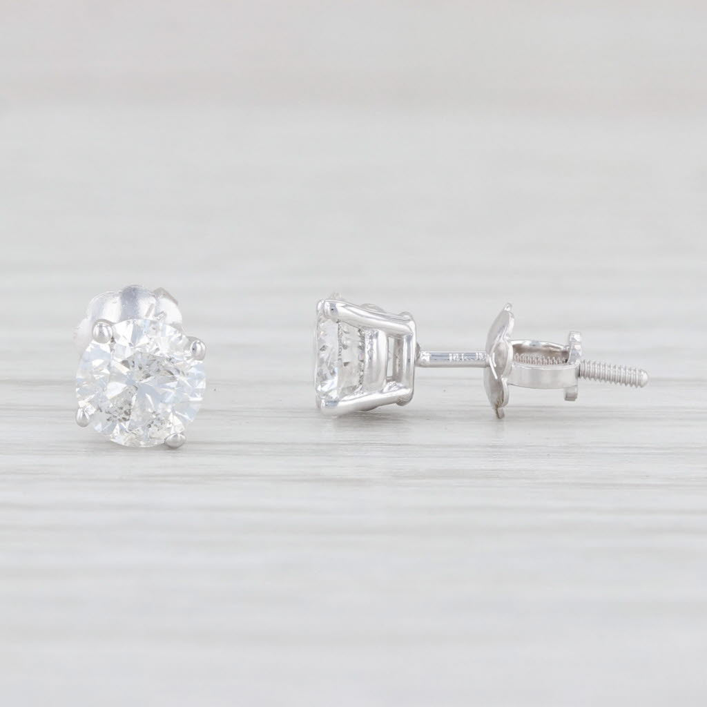 Light Gray 0.98ctw Round Diamond Stud Earrings 14k Gold Solitaire Studs