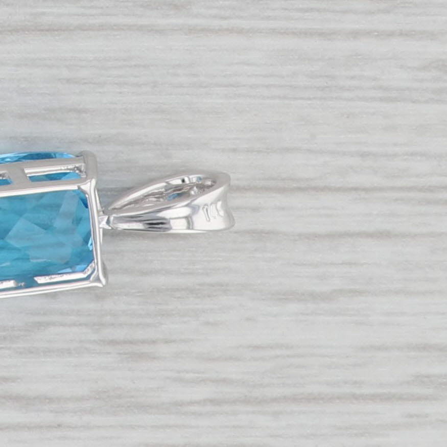Light Gray 3.50ct Blue Topaz Pendant 14k White Gold Rectangle Solitaire