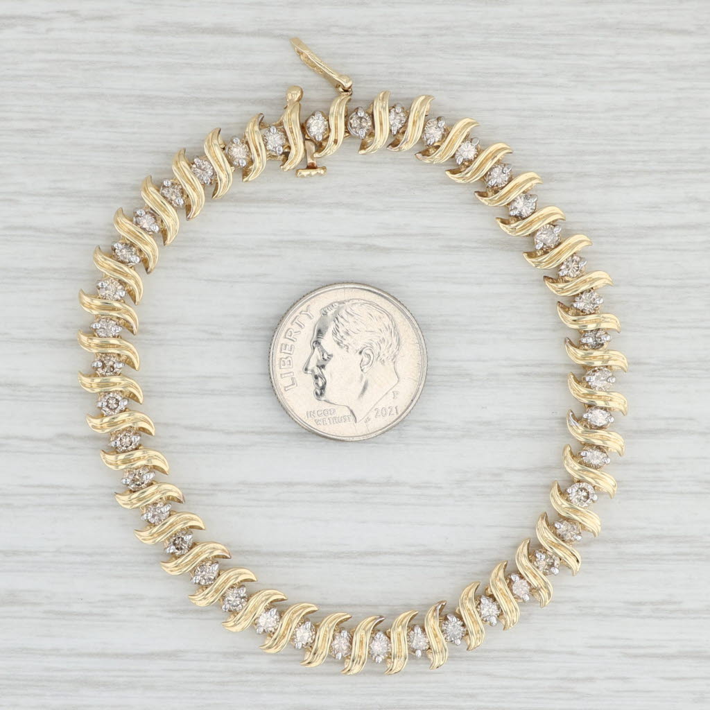 Light Gray 2.50ctw Champagne Diamond Tennis Bracelet 14k Yellow Gold 7" 6.7mm