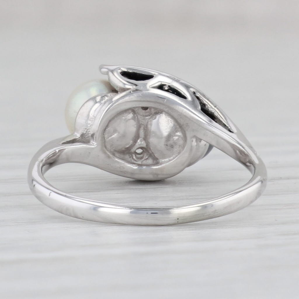 Gray Cultured Pearl Hemtite Bypass Ring 10k White Gold Size 7 Glass Accents