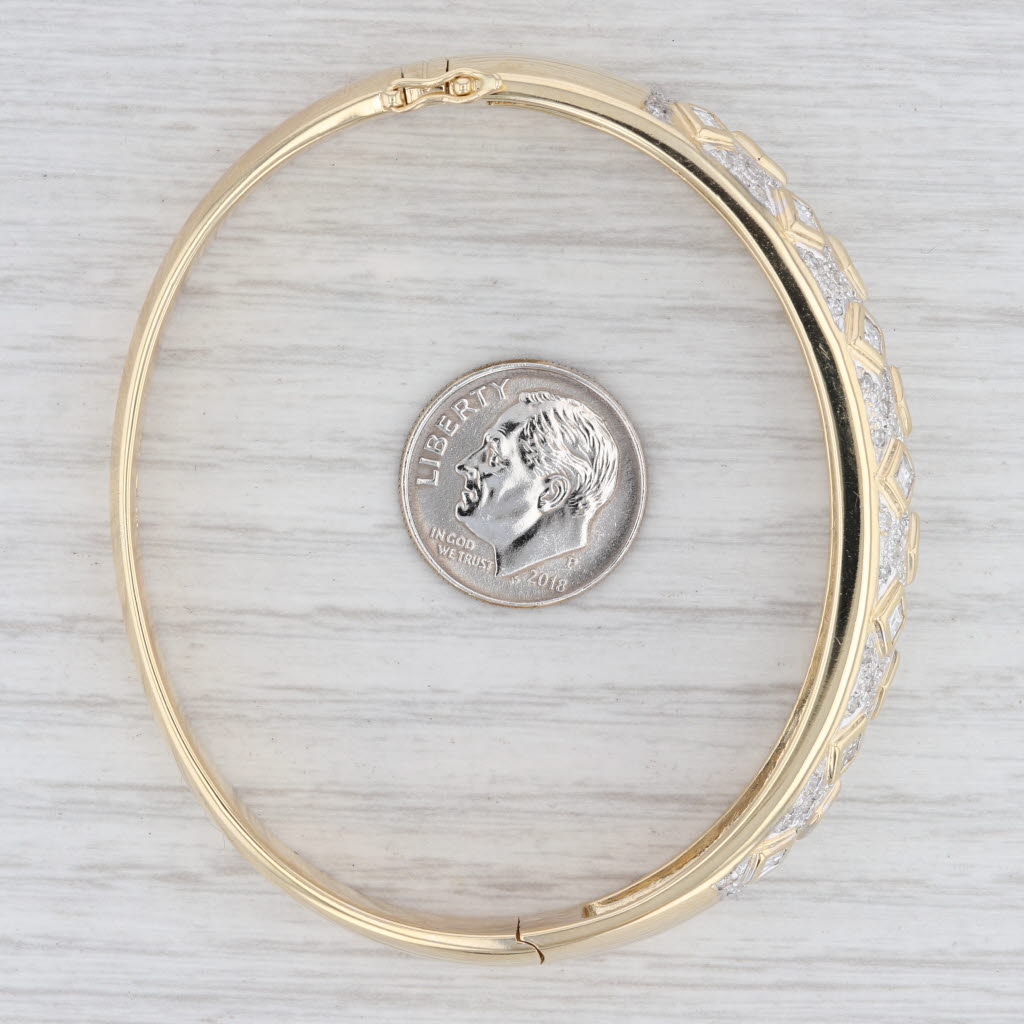Light Gray 3.53ctw Pave Diamond Bangle Bracelet 18k Yellow Gold 6.75" Statement