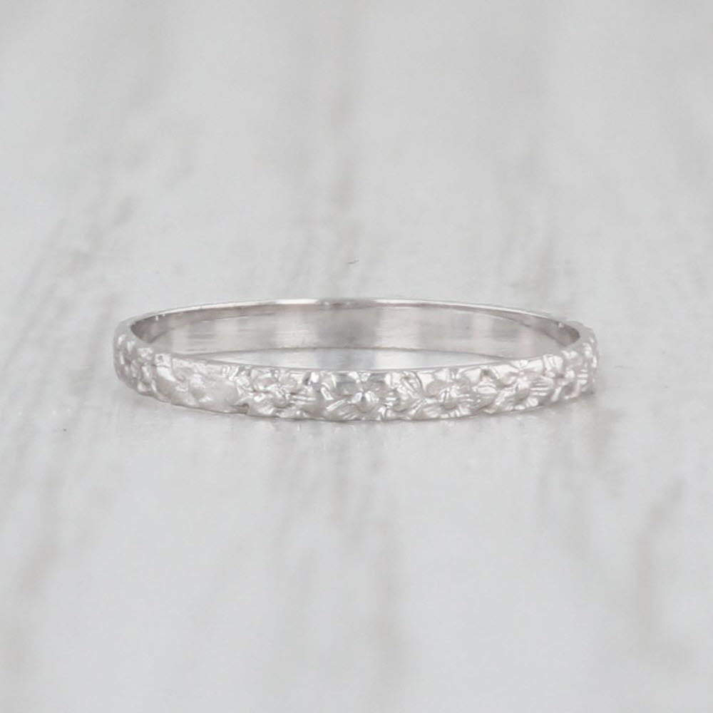 Light Gray Antique Baby Ring 10k White Gold Small Size Keepsake Floral Engraved