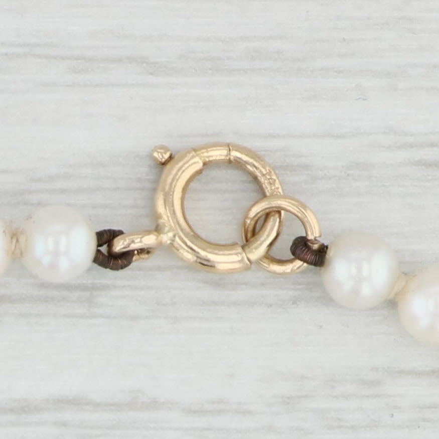 Light Gray Green Nephrite Jade Cultured Pearl Bead Strand Necklace 14k Yellow Gold 26"